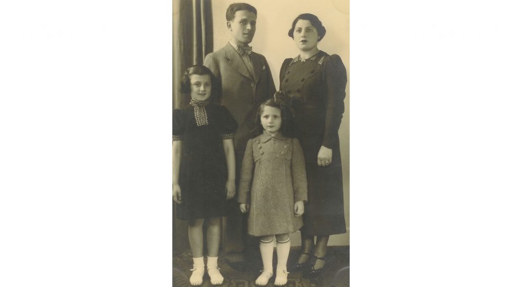 Linda Aronovsky Cox’s mother and her immediate family survived the war by escaping from Belgium in 1941. Family portrait, ca. 1938: Manne Eckstein, age five; sister Felicia, age 10; parents Baruch and Hedwig Eckstein. Photo courtesy of Linda Aronovsky Cox