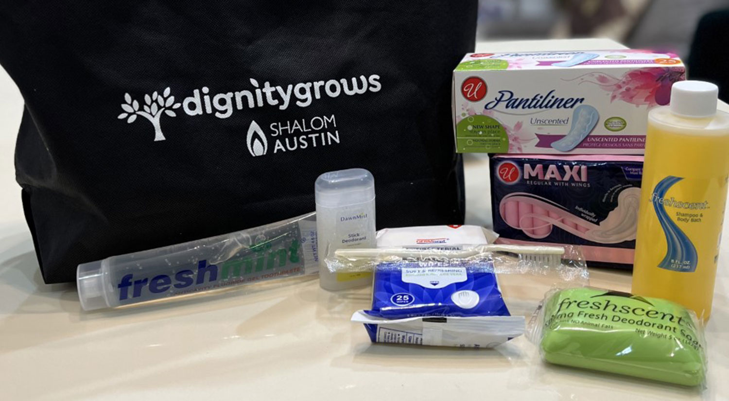 Shalom Austin Women’s Philanthropy volunteers with Dignity Grows, a national organization which empowers neighbors in need with free comprehensive and menstrual hygiene supplies for everybody. Photo Credit: Robin Davis