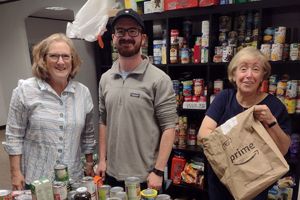 Jewish Family Service food pantry stocked full of donated canned goods.