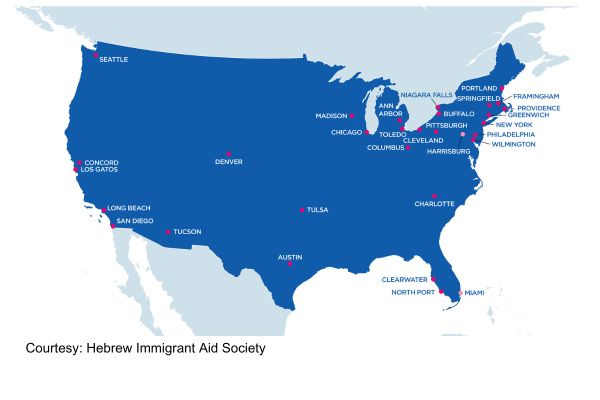 Map of HIAS Refugee Resettlement Network in the U.S.