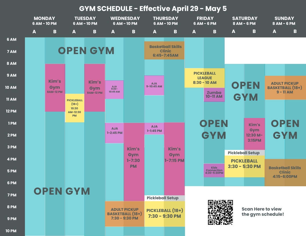 gym calendar for April 29 - May 5