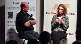David Finkle and Lisa Brenner during the audience Q&A at the AJFF screening of “One Big Happy Family” at the Dell Jewish Community Center. Credit: Cynthia Winer David Finkle and Lisa Brenner during the audience Q&A at the AJFF screening of “One Big Happy Family” at the Dell Jewish Community Center. Credit: Cynthia Winer