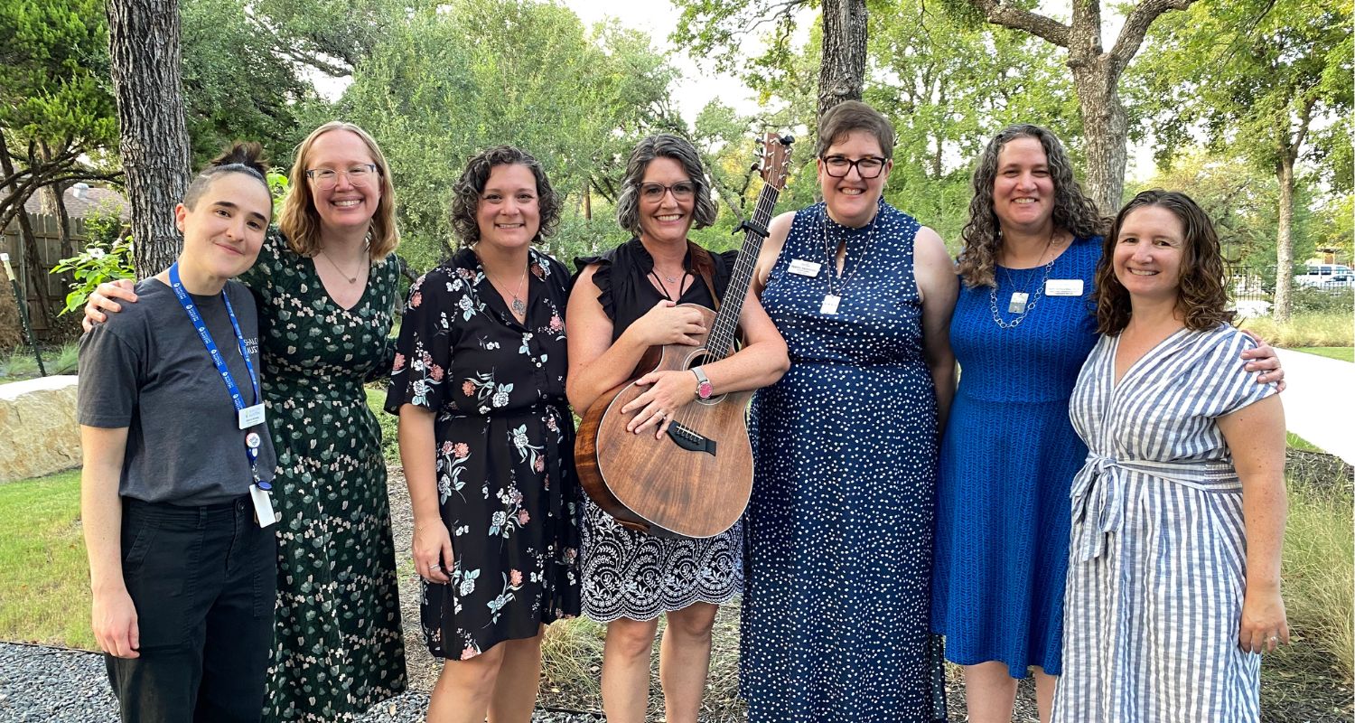 Local clergy and JFS therapists attend In Shared Memory as part of JFS Suicide Prevention Awareness programming. L-R: Maura Kinney, Audrey Burnett, Rabbi Kelly Levy, Cantorial Soloist Sarah Avner, Rabbi Eleanor Steinman, Rabbi Rebecca Reice, Rabbi Amy B. Cohen. Credit: Allison Teegardin