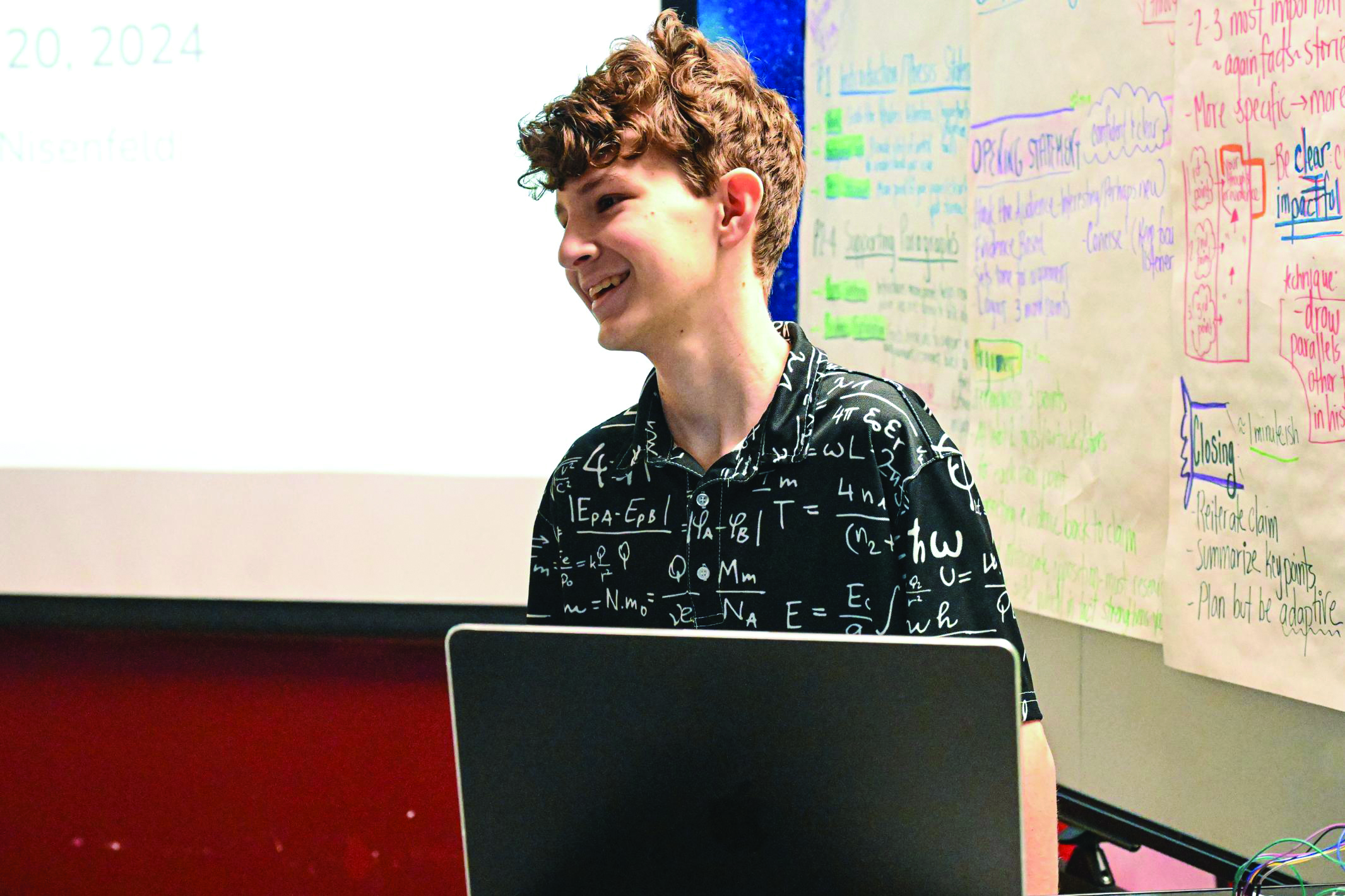 Former AJA eighth-grader Sidney Nisenfeld giving a presentation on Code Talkers on Portfolio Day 2024. Courtesy: AJA