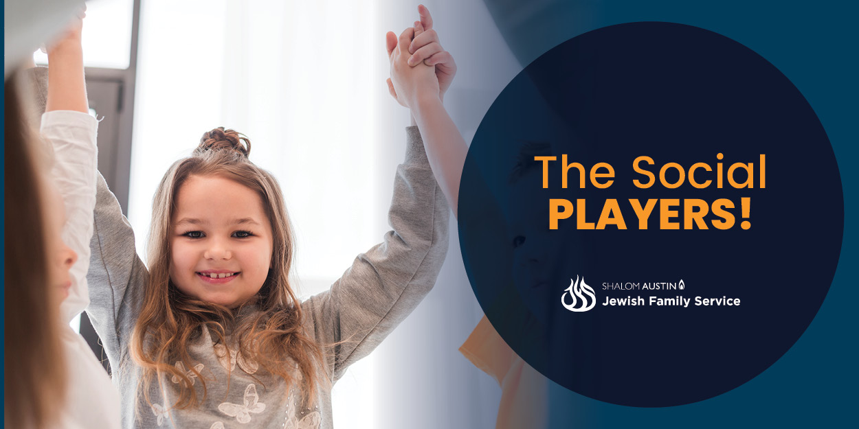 The Social Players! builds social skills and self-confidence through theatrical games and improv over 8 sessions, culminating in a showcase of a one-of-a-kind play based on participants' suggestions.