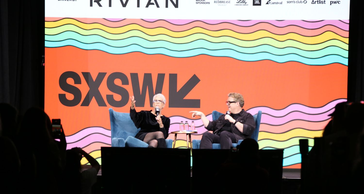 Jamie Lee Curtis on stage with H. Alan Scott at SXSW 2026. Credit: Wendy Goodman