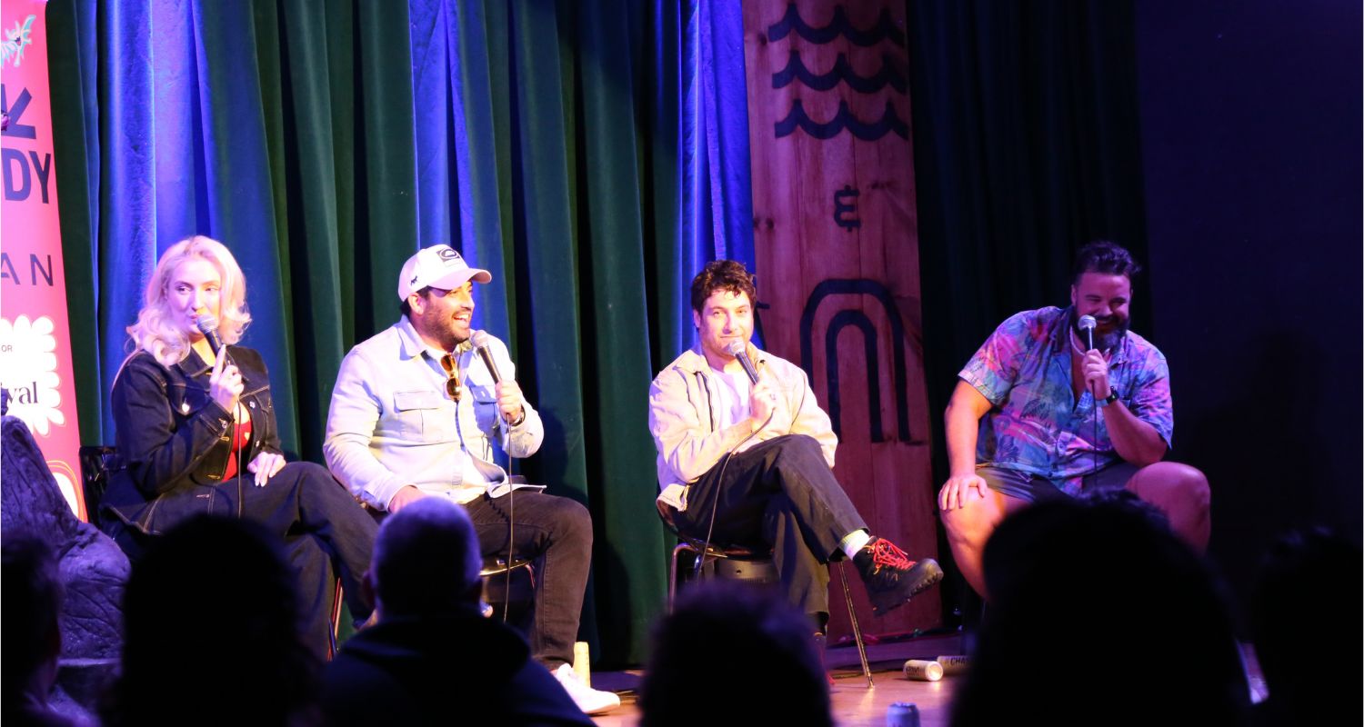 L-R: Sophie Buddle, Jared Freid, Adam Pally and Jon Gabrus perform at The Creek and The Cave in downtown Austin for SXSW 2026. Credit: Wendy Goodman L-R: Sophie Buddle, Jared Freid, Adam Pally and Jon Gabrus perform at The Creek and The Cave in downtown Austin for SXSW 2026. Credit: Wendy Goodman